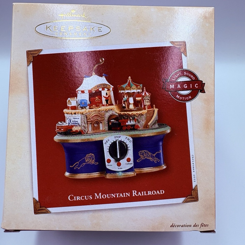 Hallmark 2002 Keepsake Ornament Circus Mountain Railroad Light Sound Motion NIB